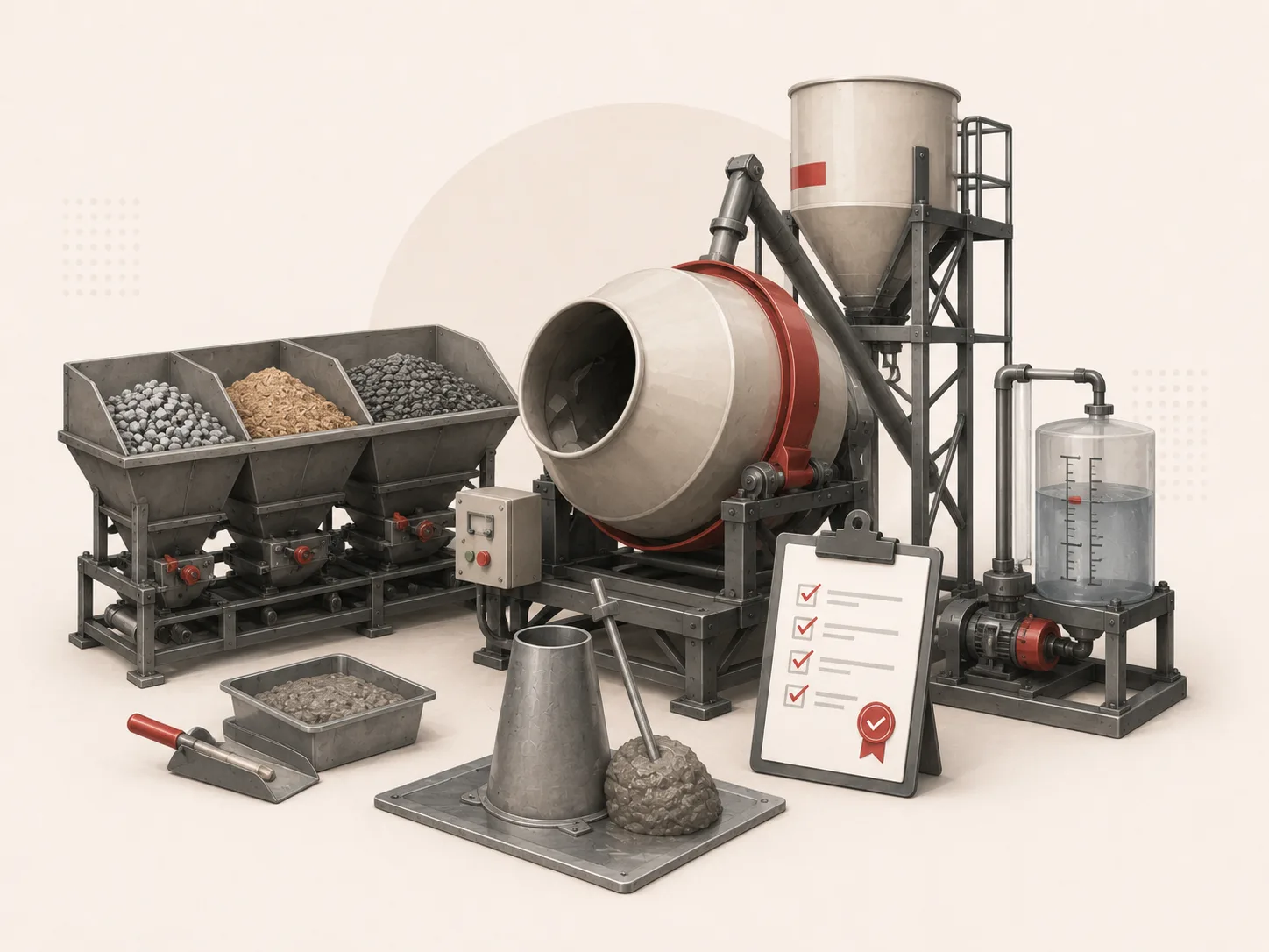 Concrete batching process illustration